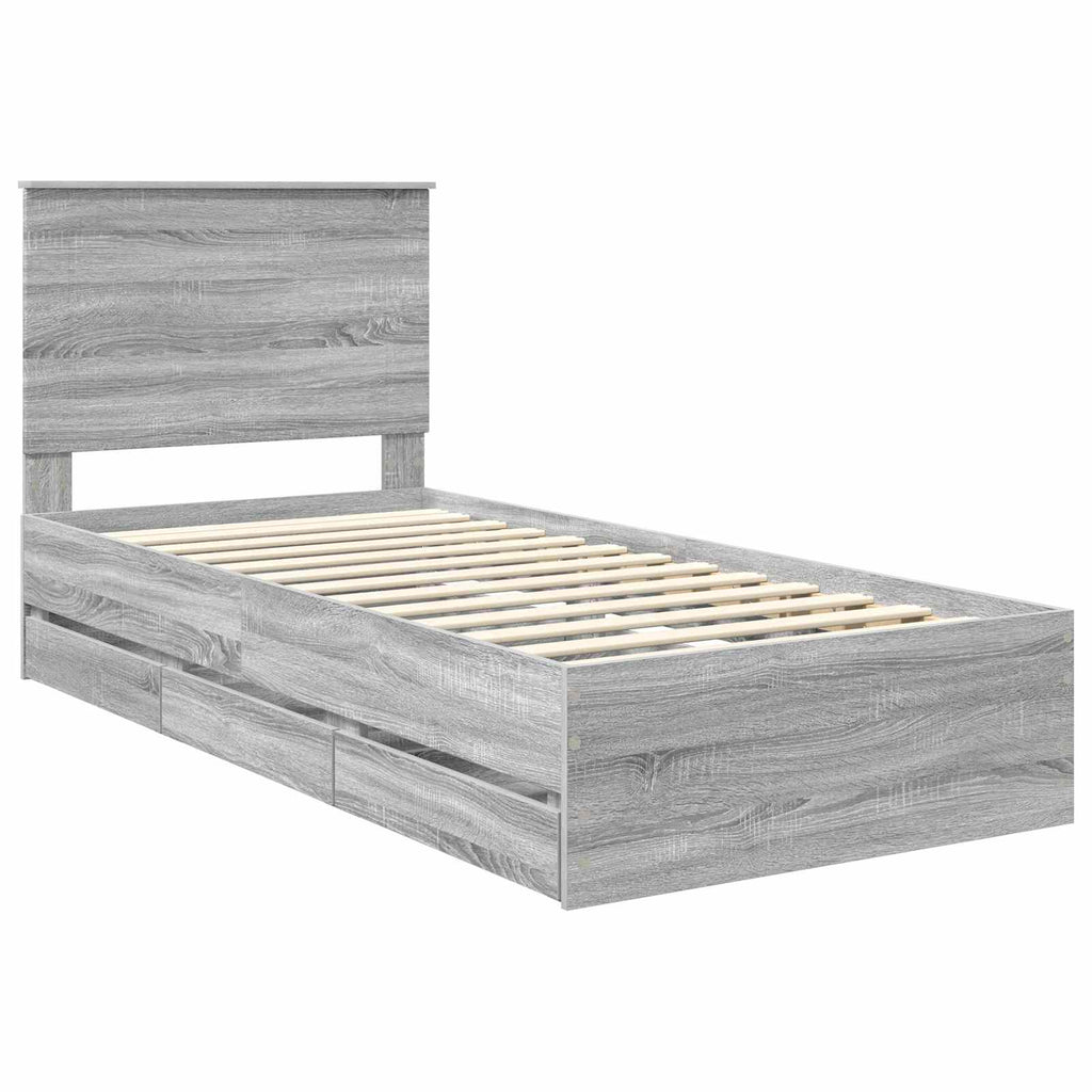 vidaXL Ramka łóżka Szary Sonoma 90 x 190 cm Drewno inżynieryjne