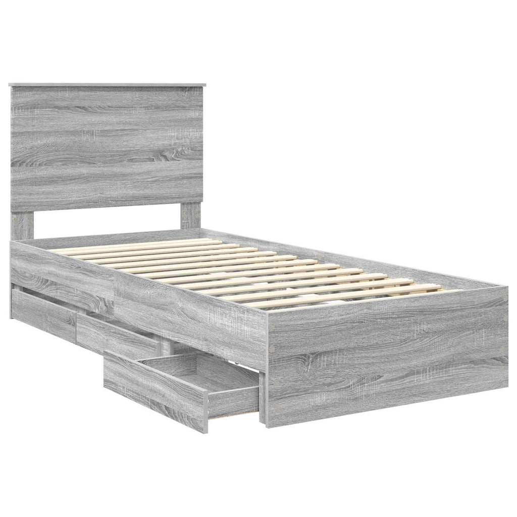 vidaXL Ramka łóżka Szary Sonoma 90 x 190 cm Drewno inżynieryjne