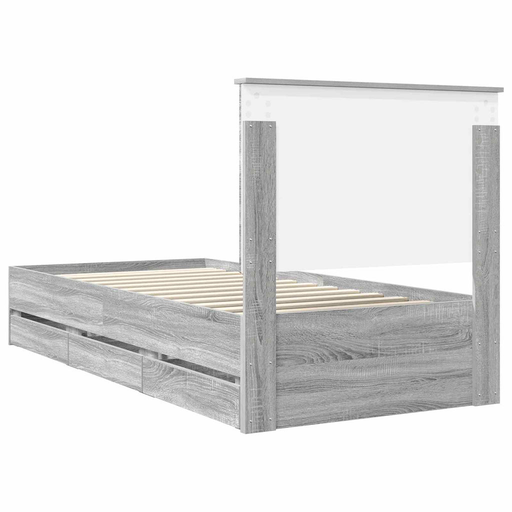 vidaXL Ramka łóżka Szary Sonoma 90 x 190 cm Drewno inżynieryjne