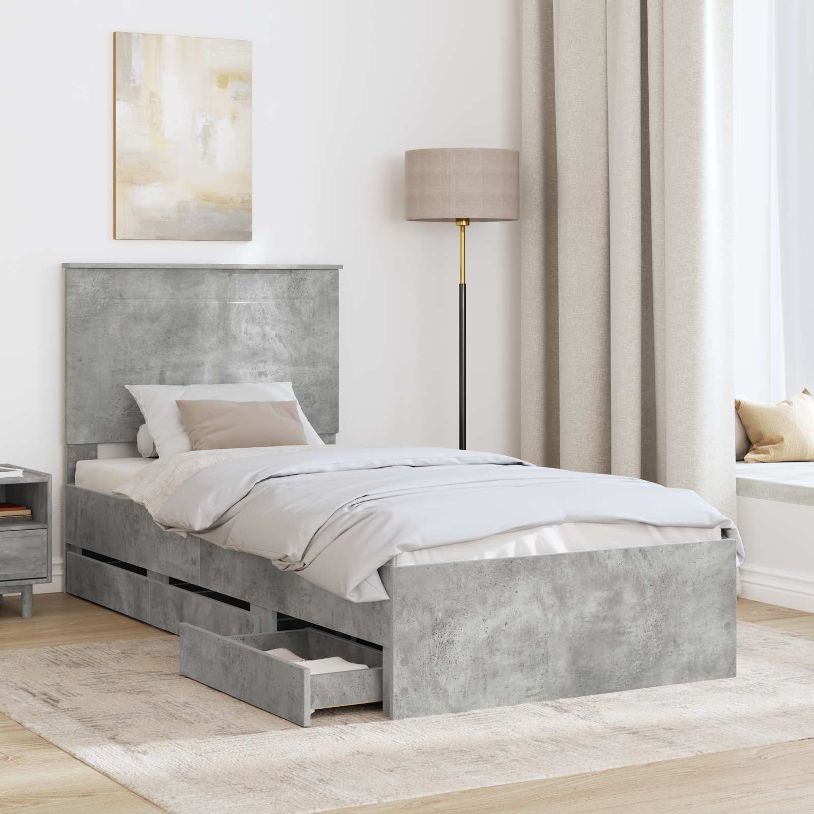 vidaXL Ramka łóżka Betonowy szary 90 x 200 cm Drewno inżynieryjne