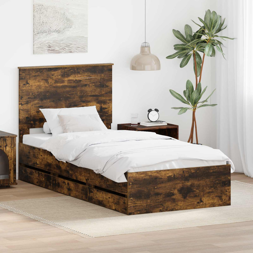 vidaXL Ramka łóżka Dąb wędzony 90 x 200 cm Drewno inżynieryjne