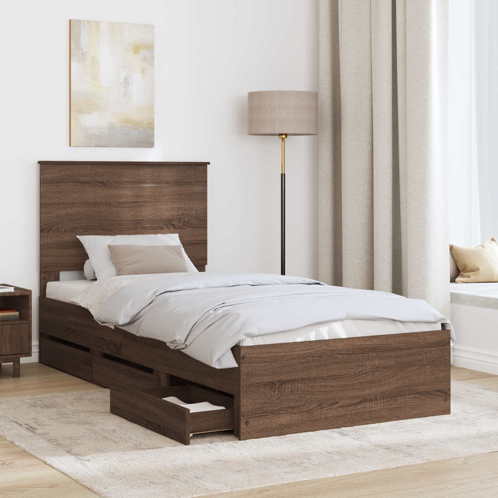 vidaXL Ramka łóżka Brązowy dąb 90 x 200 cm Drewno inżynieryjne
