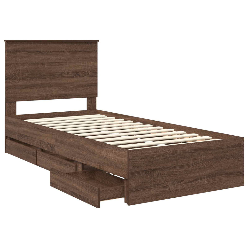 vidaXL Ramka łóżka Brązowy dąb 90 x 200 cm Drewno inżynieryjne