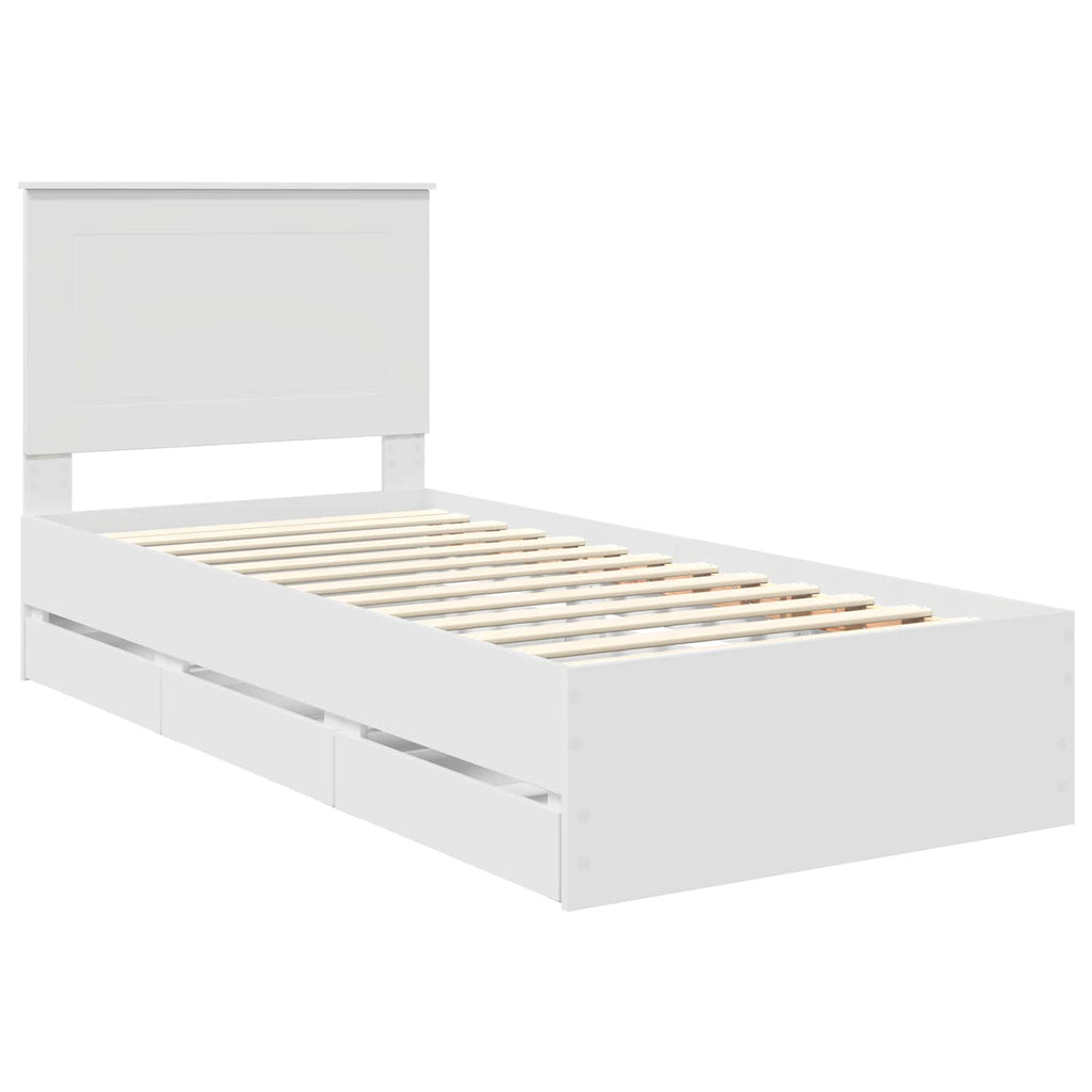 vidaXL Ramka łóżka z szufladą Biały 75 x 190 cm Drewno inżynieryjne