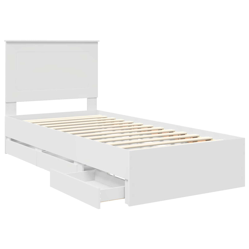 vidaXL Ramka łóżka z szufladą Biały 75 x 190 cm Drewno inżynieryjne