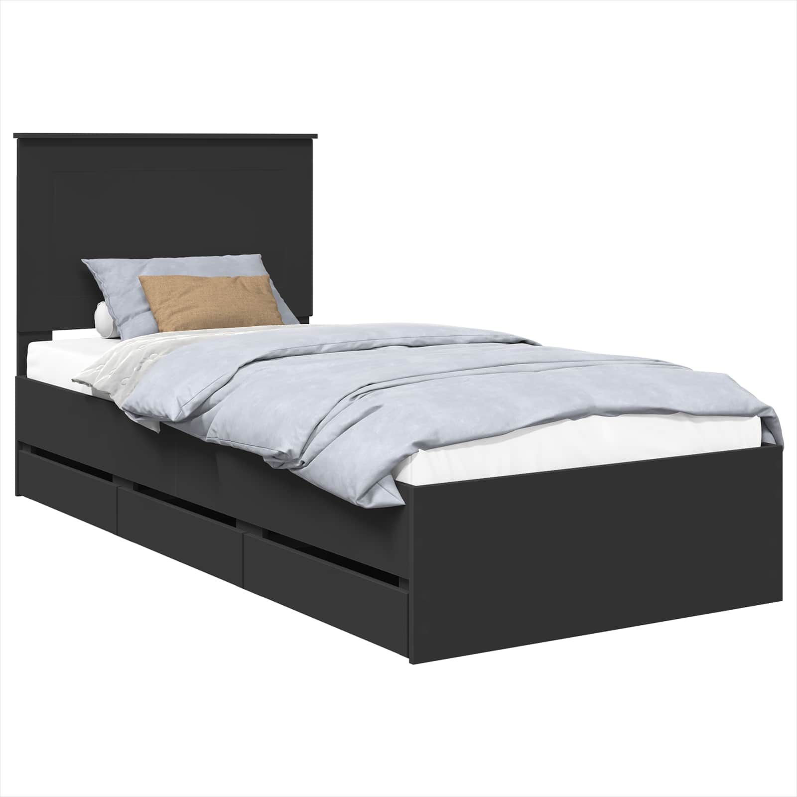 vidaXL Ramka łóżka z szufladą Czarny 75 x 190 cm Drewno inżynieryjne