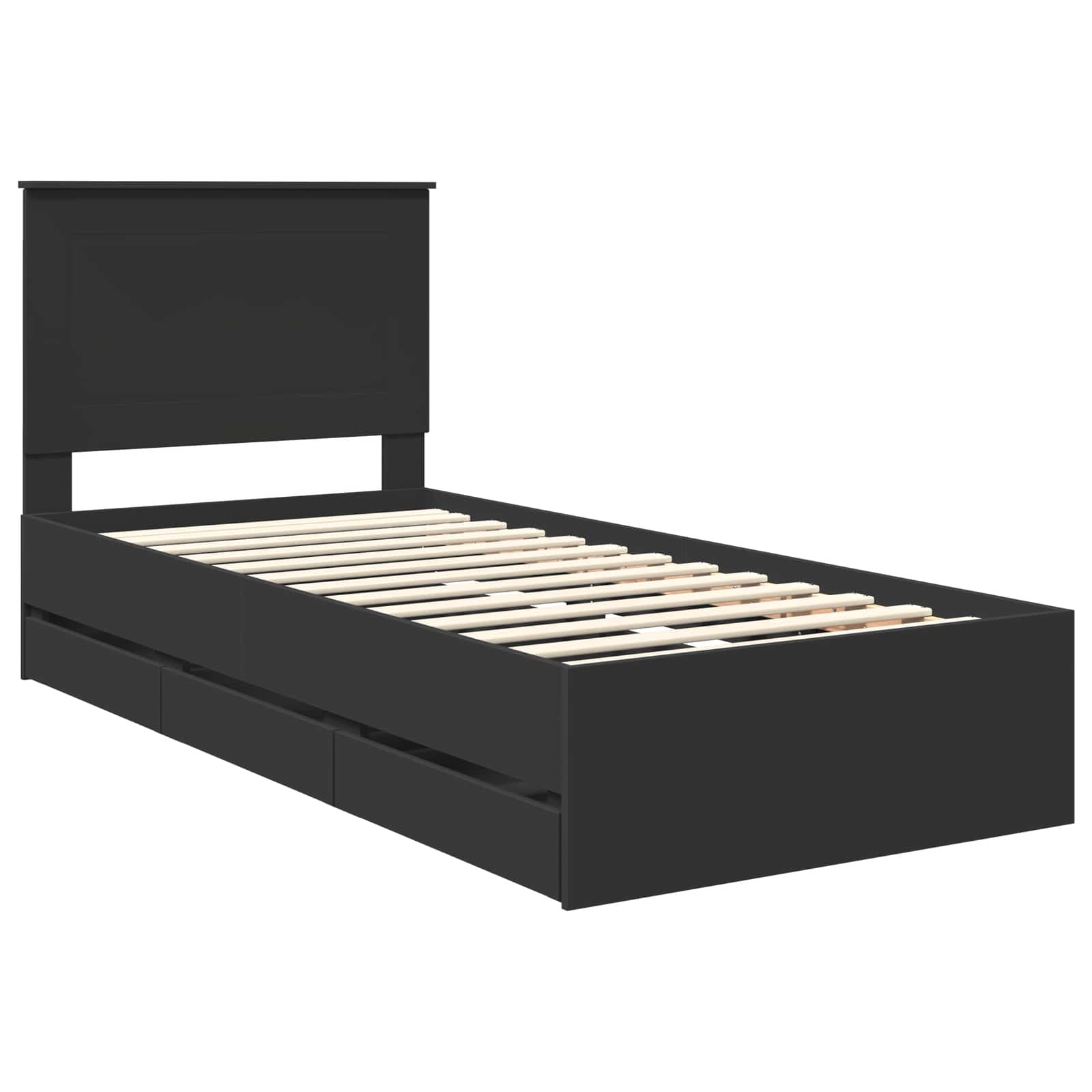vidaXL Ramka łóżka z szufladą Czarny 75 x 190 cm Drewno inżynieryjne
