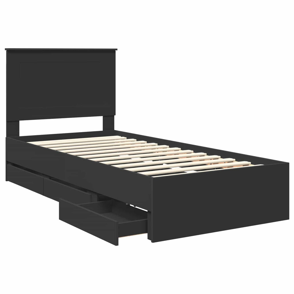 vidaXL Ramka łóżka z szufladą Czarny 75 x 190 cm Drewno inżynieryjne
