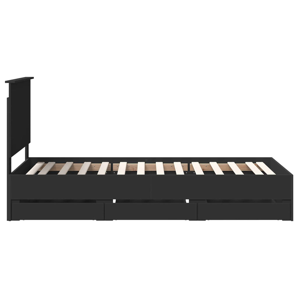 vidaXL Ramka łóżka z szufladą Czarny 75 x 190 cm Drewno inżynieryjne