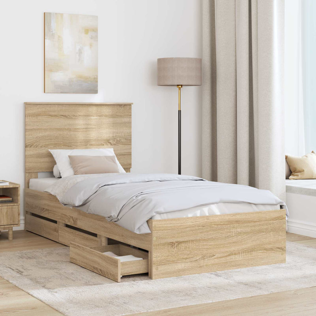 vidaXL Ramka łóżka Dąb Sonoma 75 x 190 cm Drewno inżynieryjne