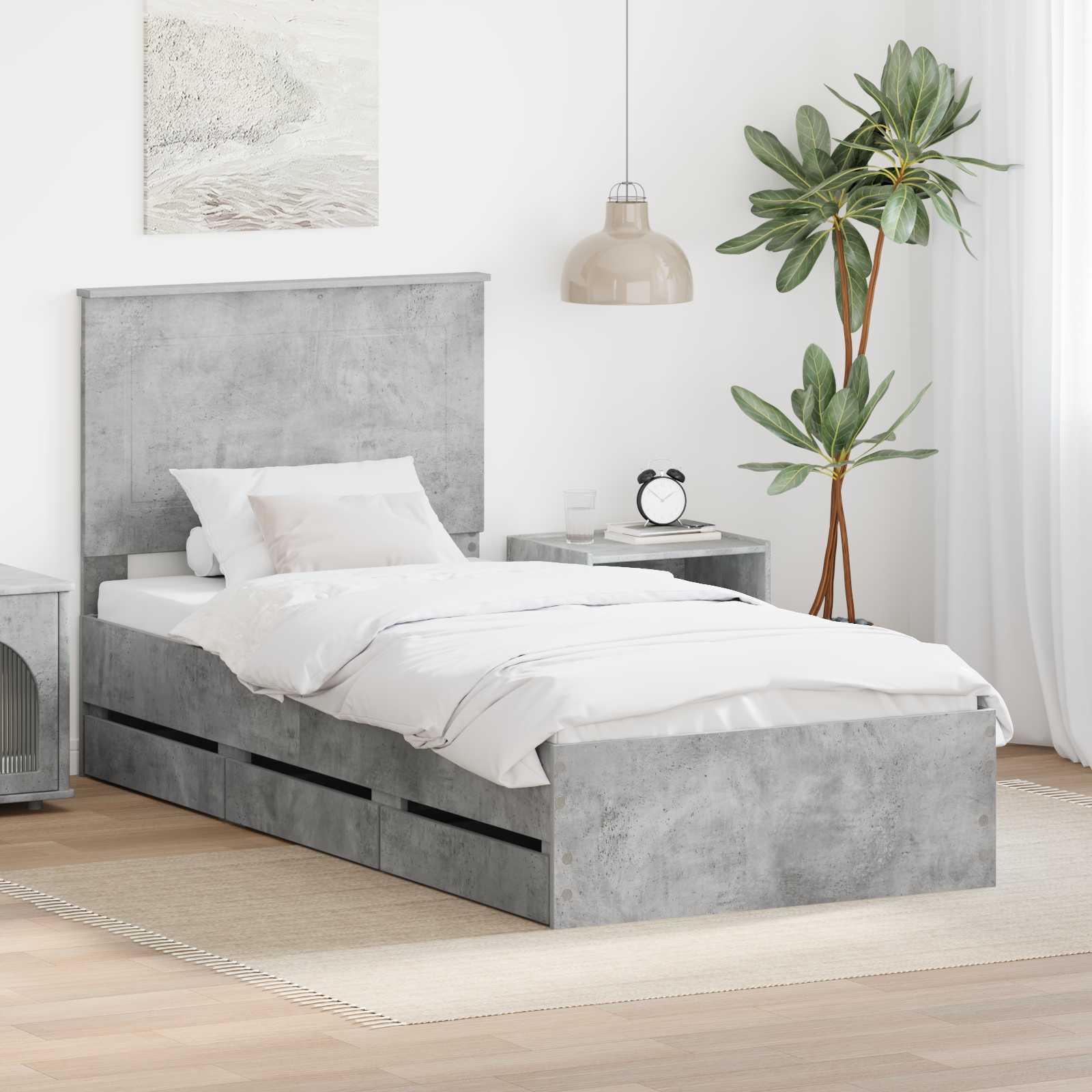 vidaXL Ramka łóżka Betonowy szary 75 x 190 cm Drewno inżynieryjne