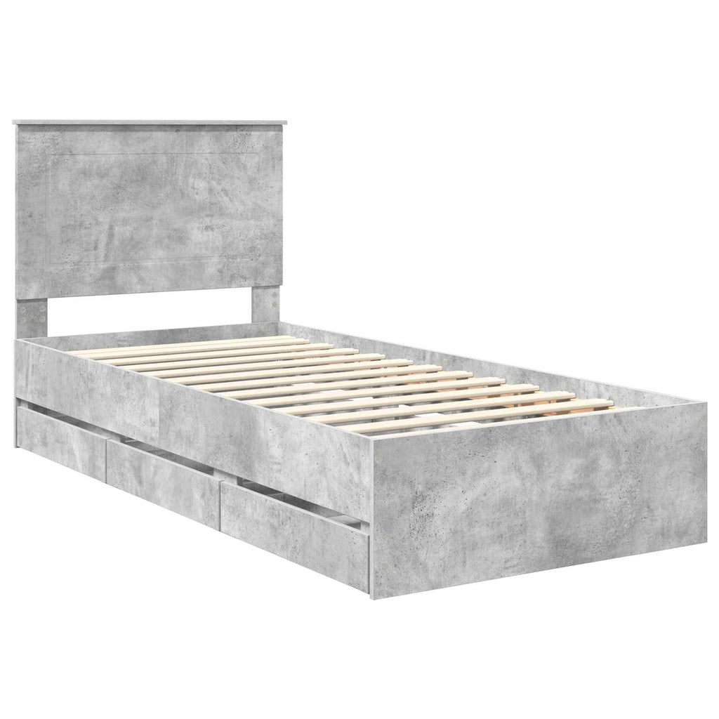 vidaXL Ramka łóżka Betonowy szary 75 x 190 cm Drewno inżynieryjne