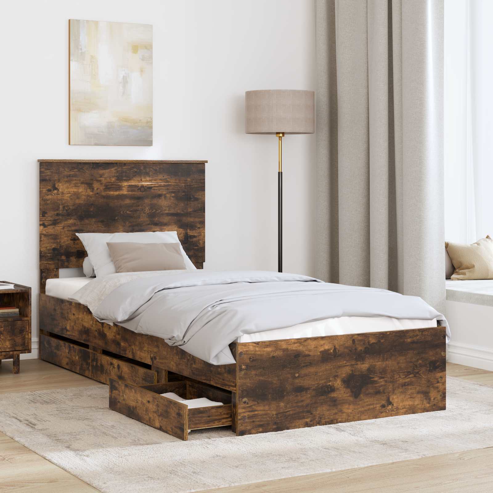 vidaXL Ramka łóżka Dąb wędzony 75 x 190 cm Drewno inżynieryjne
