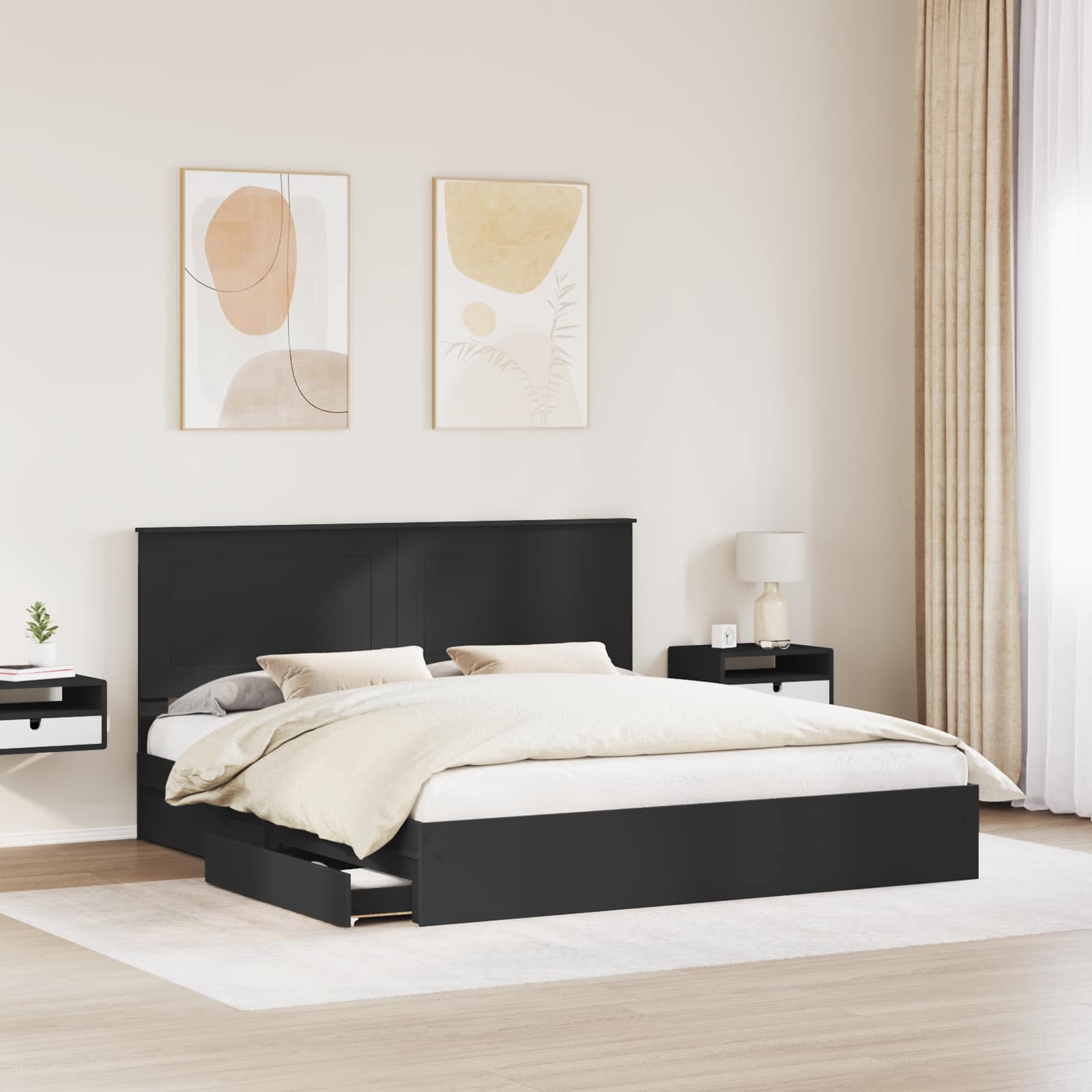 vidaXL Łóżko z miejscem do przechowywania Czarny 200 x 200 cm