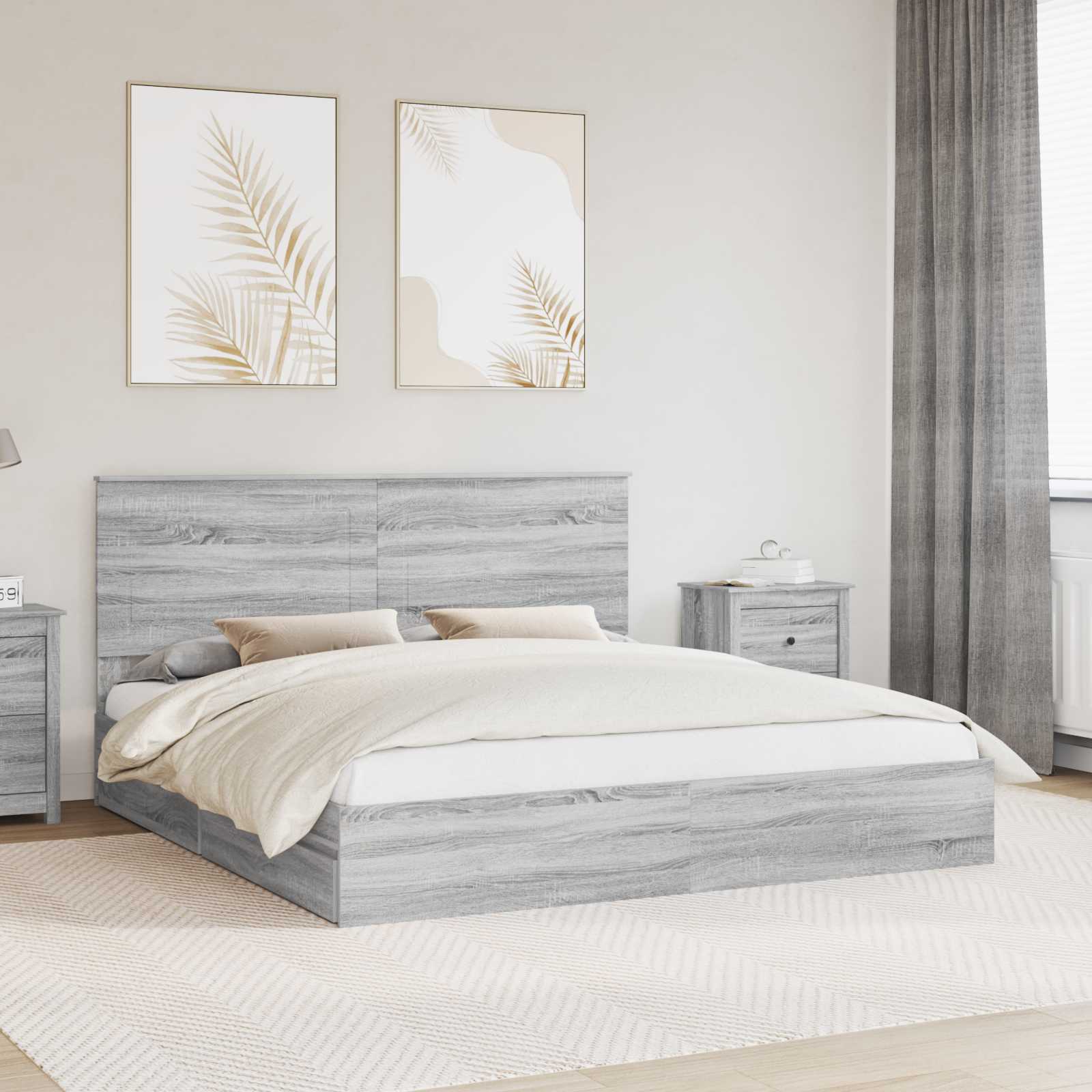 vidaXL Łóżko z miejscem do przechowywania Szary Sonoma 200 x 200 cm