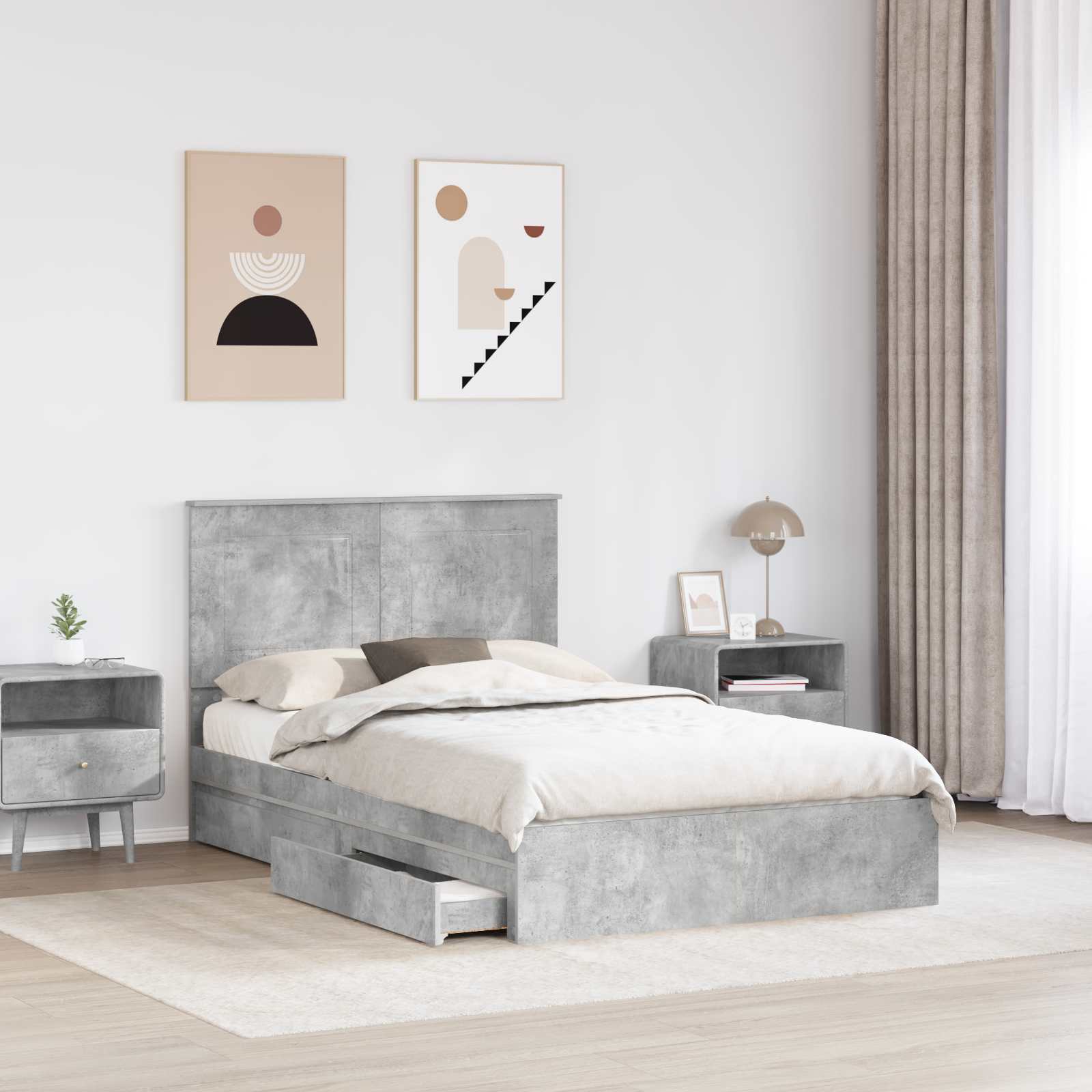 vidaXL Łóżko z miejscem do przechowywania Betonowy szary 135 x 190 cm