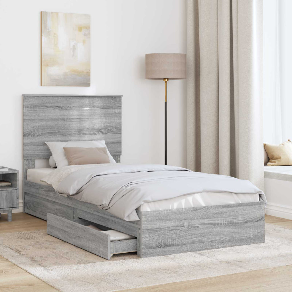 vidaXL Łóżko z miejscem do przechowywania Szary Sonoma 100 x 200 cm