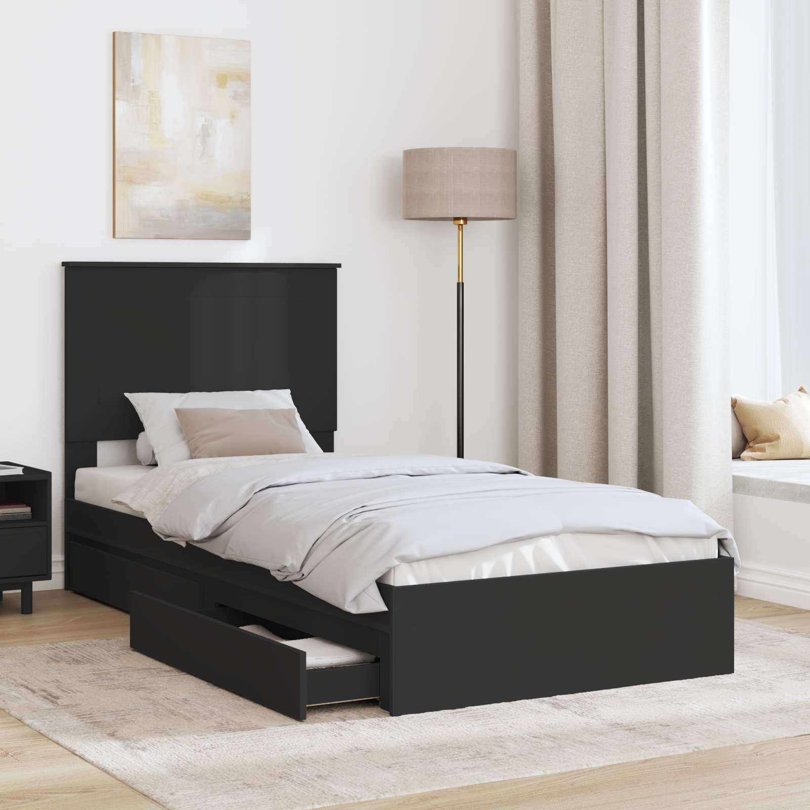 vidaXL Łóżko z miejscem do przechowywania Czarny 75 x 190 cm