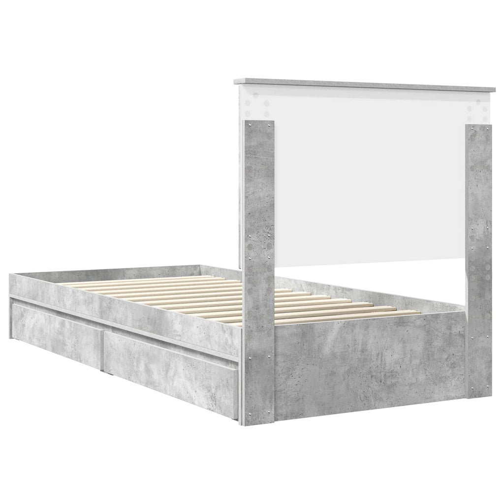 vidaXL Łóżko z miejscem do przechowywania Betonowy szary 75 x 190 cm
