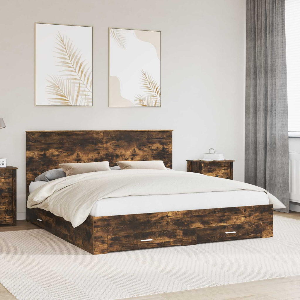 vidaXL Ramka łóżka Dąb wędzony 200 x 200 cm Materiał drewnopochodny