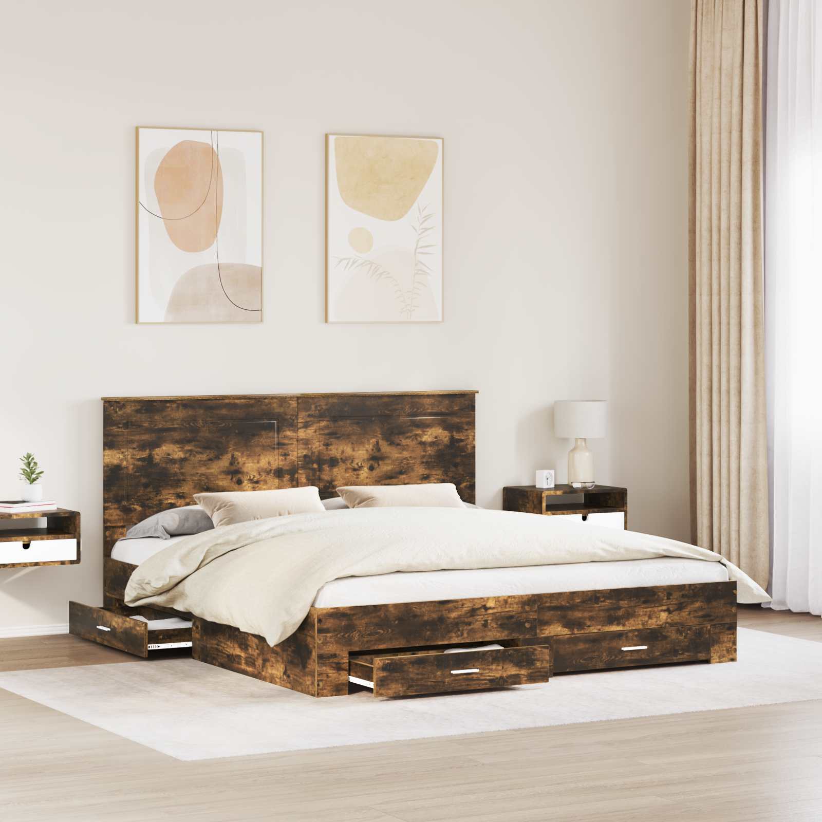 vidaXL Ramka łóżka Dąb wędzony 200 x 200 cm Materiał drewnopochodny