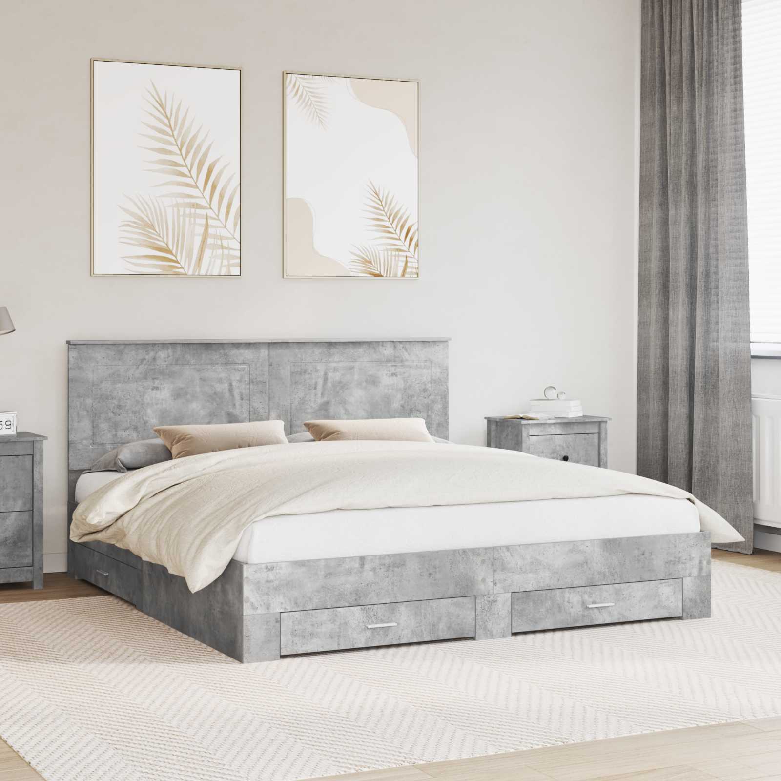 vidaXL Ramka łóżka Betonowy szary 180 x 200 cm Materiał drewnopochodny