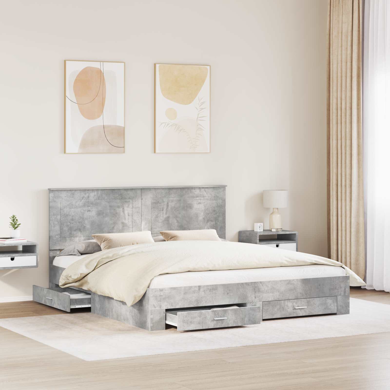 vidaXL Ramka łóżka Betonowy szary 180 x 200 cm Materiał drewnopochodny