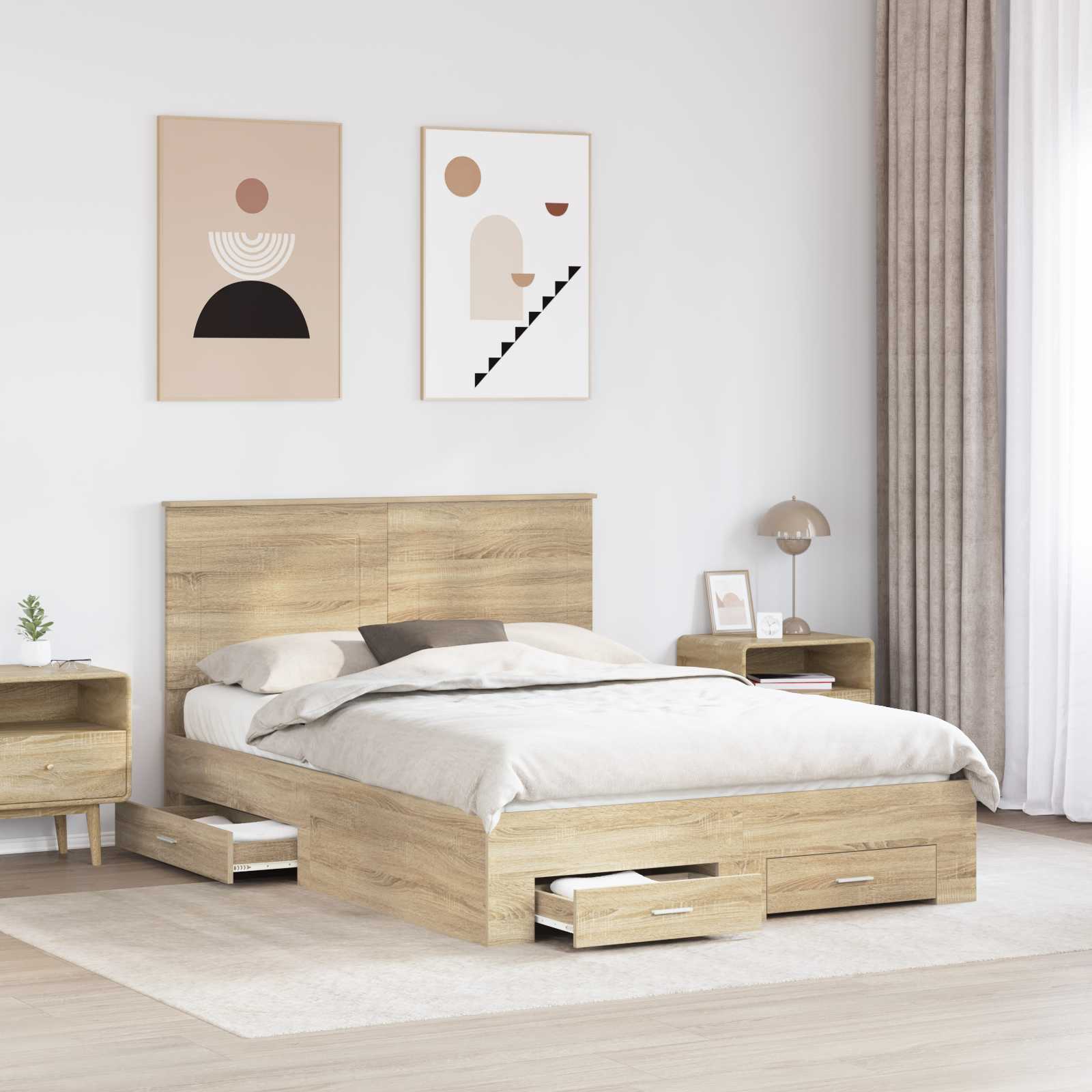 vidaXL Ramka łóżka Dąb Sonoma 150 x 200 cm Materiał drewnopochodny
