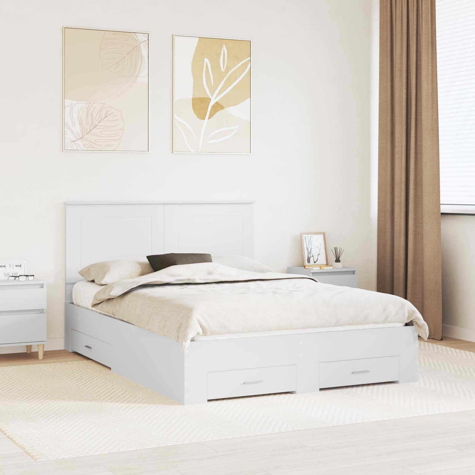vidaXL Ramka łóżka Biały 140 x 190 cm Materiał drewnopochodny