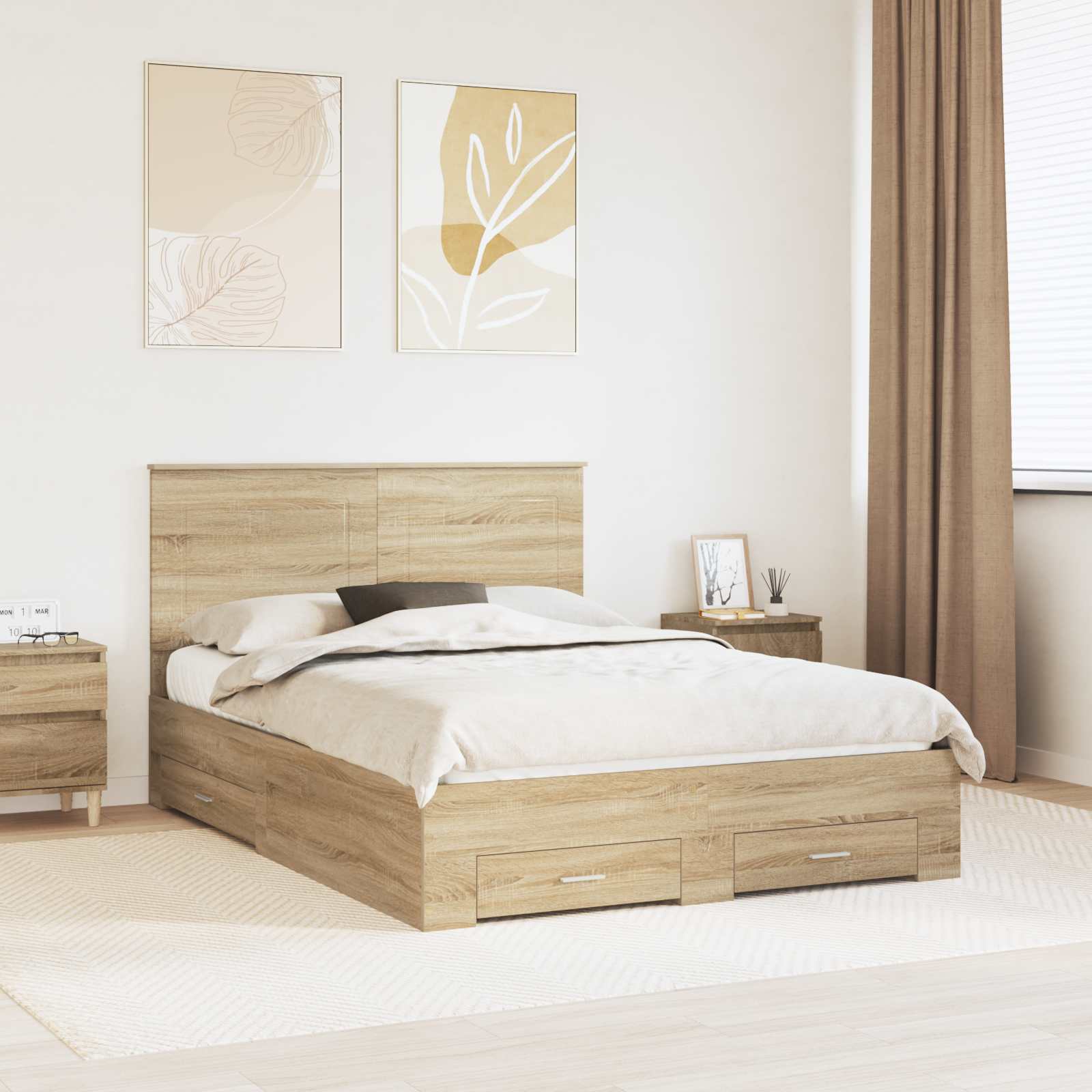 vidaXL Ramka łóżka Dąb Sonoma 140 x 190 cm Materiał drewnopochodny