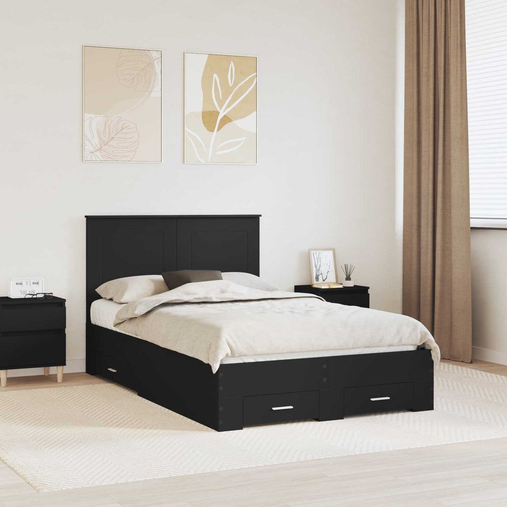 vidaXL Ramka łóżka Czarny 135 x 190 cm Materiał drewnopochodny
