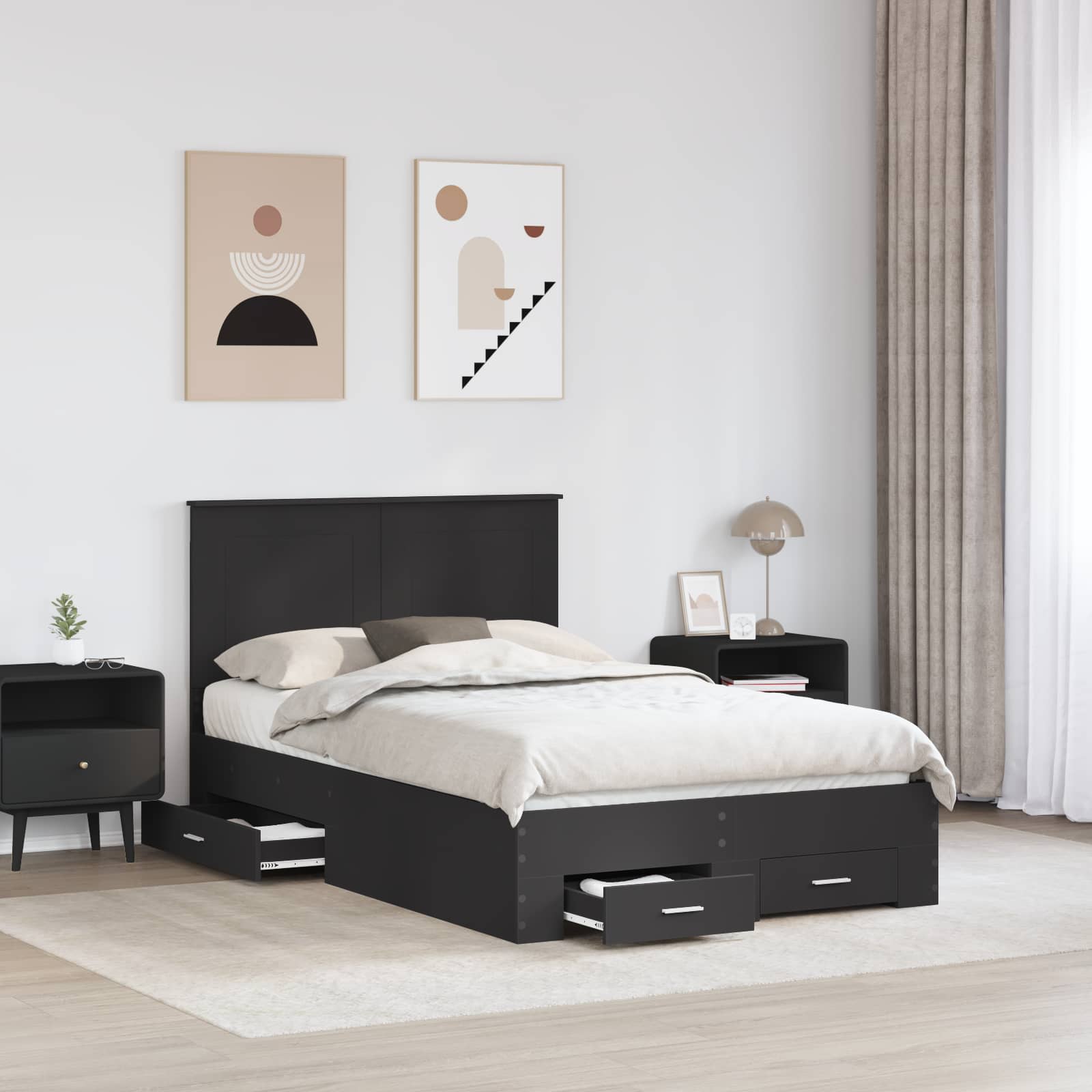 vidaXL Ramka łóżka Czarny 135 x 190 cm Materiał drewnopochodny