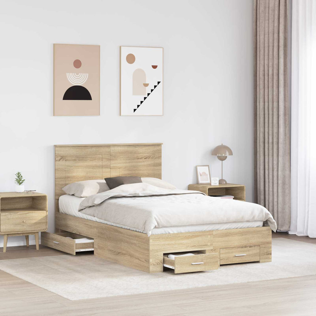 vidaXL Ramka łóżka Dąb Sonoma 135 x 190 cm Materiał drewnopochodny