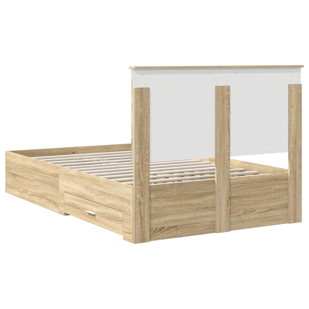 vidaXL Ramka łóżka Dąb Sonoma 135 x 190 cm Materiał drewnopochodny