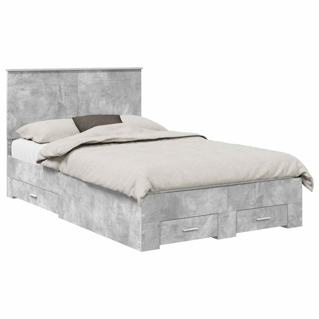 vidaXL Ramka łóżka Betonowy szary 135 x 190 cm Materiał drewnopochodny