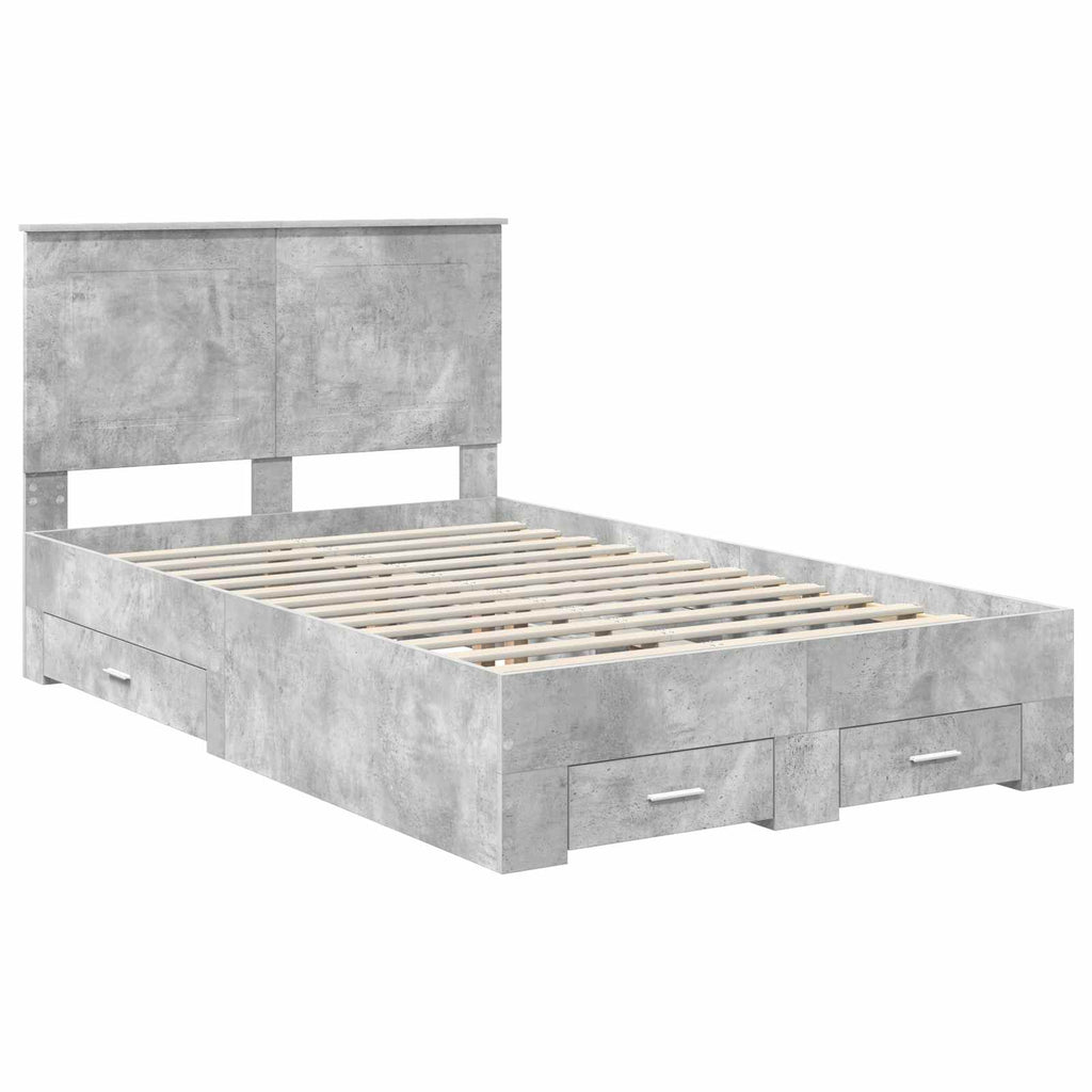 vidaXL Ramka łóżka Betonowy szary 135 x 190 cm Materiał drewnopochodny