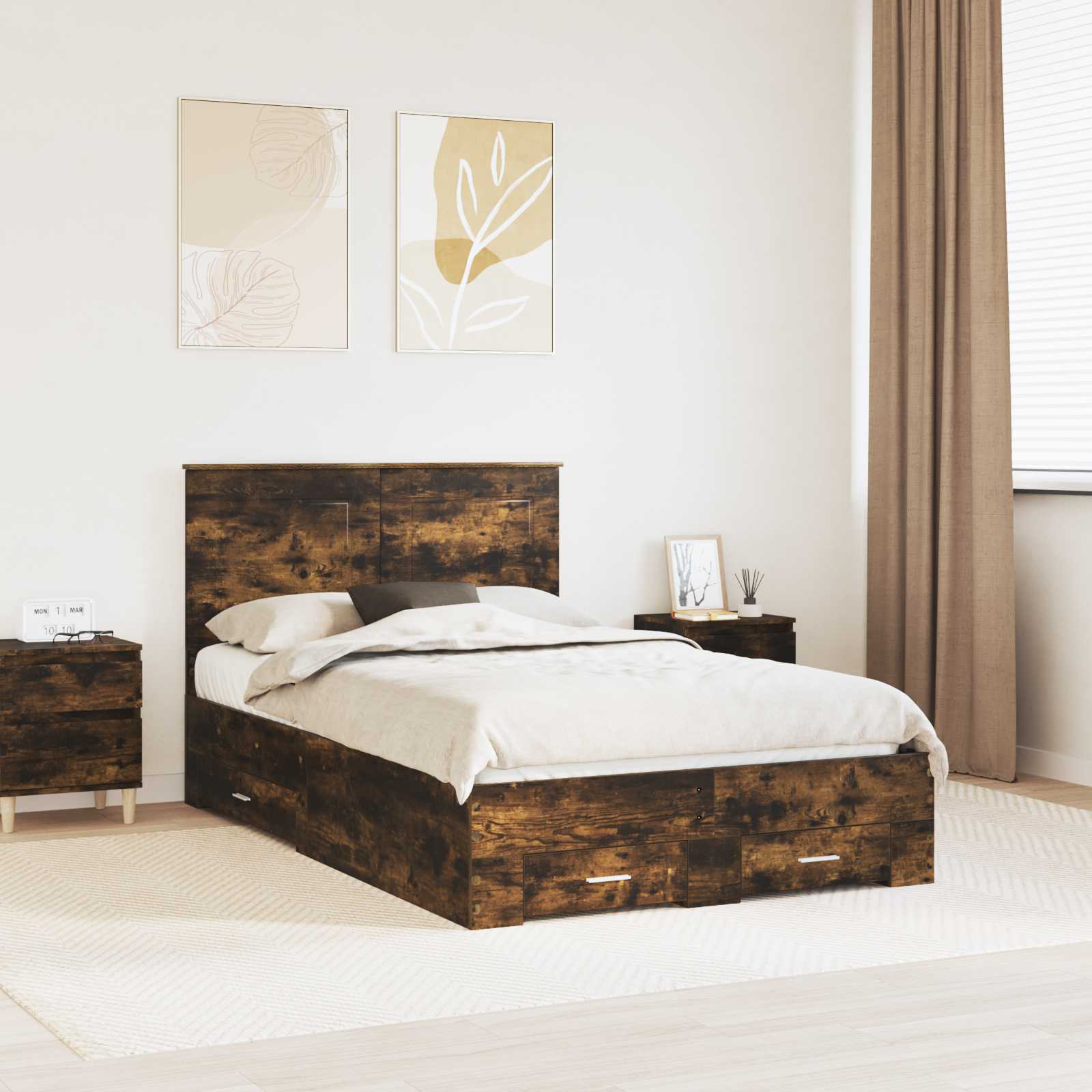 vidaXL Ramka łóżka Dąb wędzony 135 x 190 cm Materiał drewnopochodny