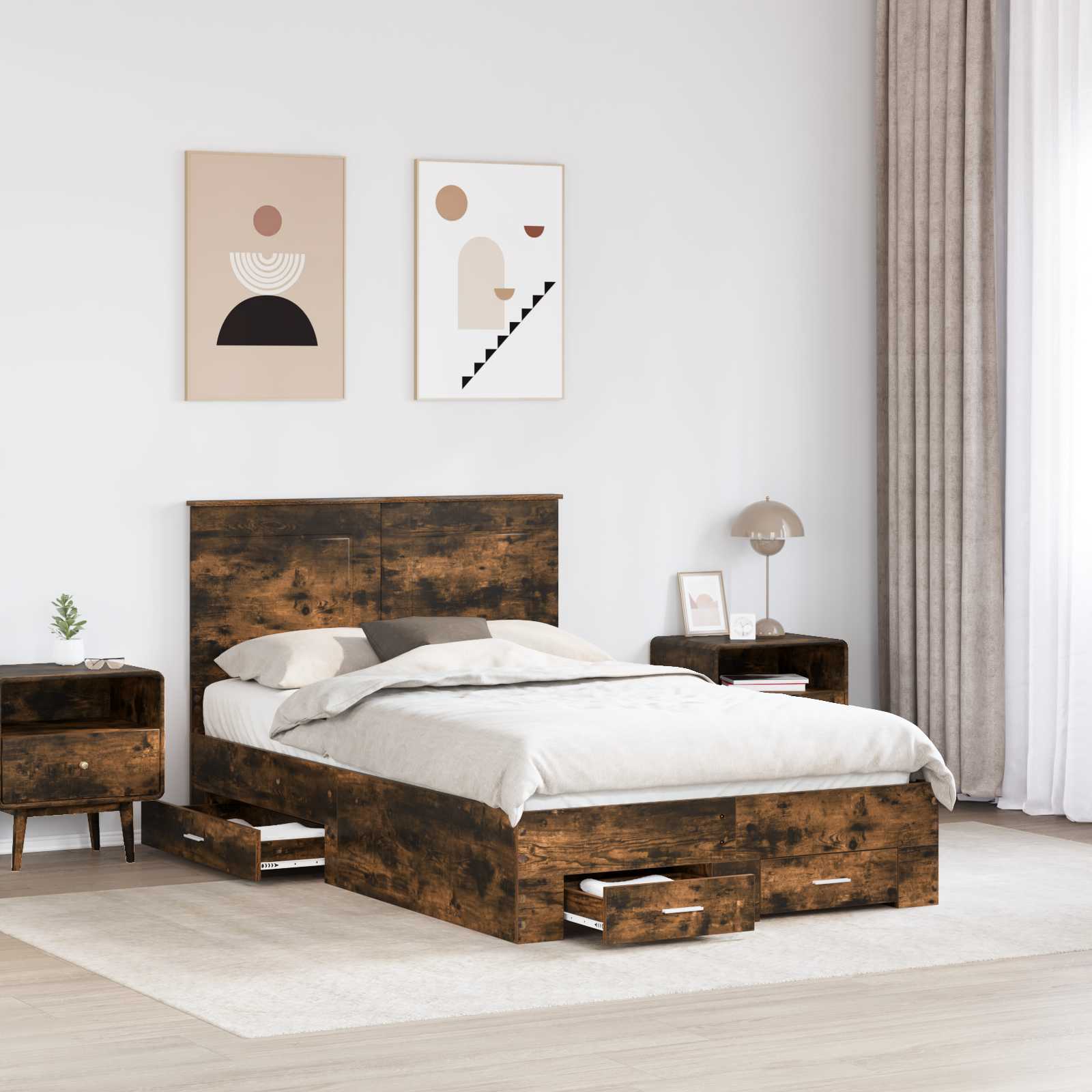 vidaXL Ramka łóżka Dąb wędzony 135 x 190 cm Materiał drewnopochodny