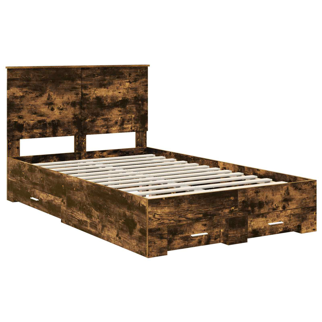 vidaXL Ramka łóżka Dąb wędzony 135 x 190 cm Materiał drewnopochodny