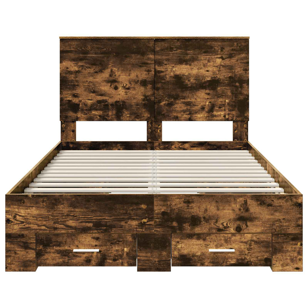 vidaXL Ramka łóżka Dąb wędzony 135 x 190 cm Materiał drewnopochodny