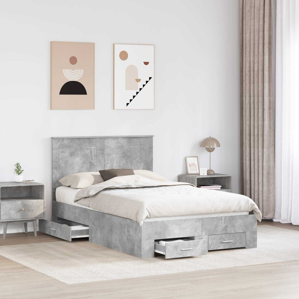vidaXL Ramka łóżka Betonowy szary 120 x 190 cm Materiał drewnopochodny