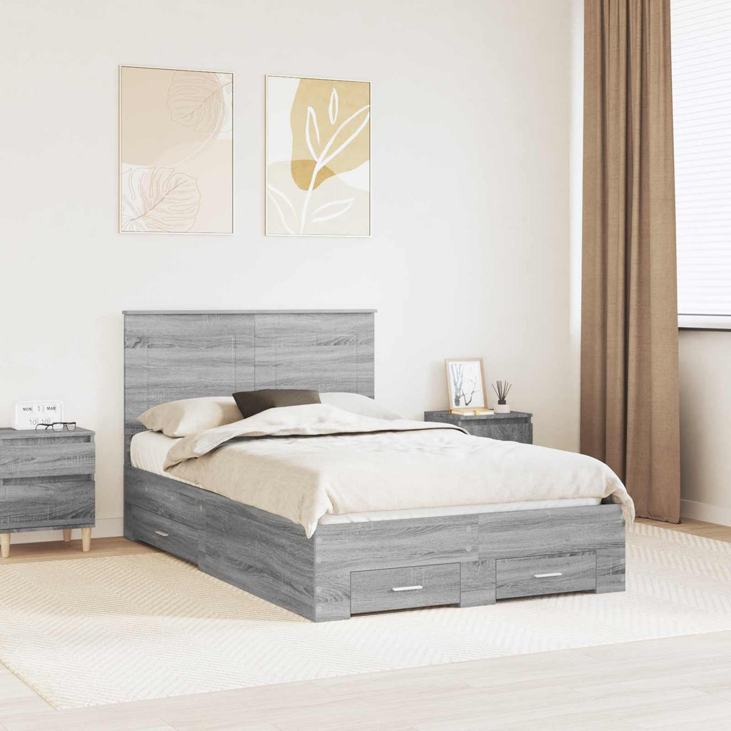 vidaXL Ramka łóżka Szary Sonoma 120 x 190 cm Materiał drewnopochodny