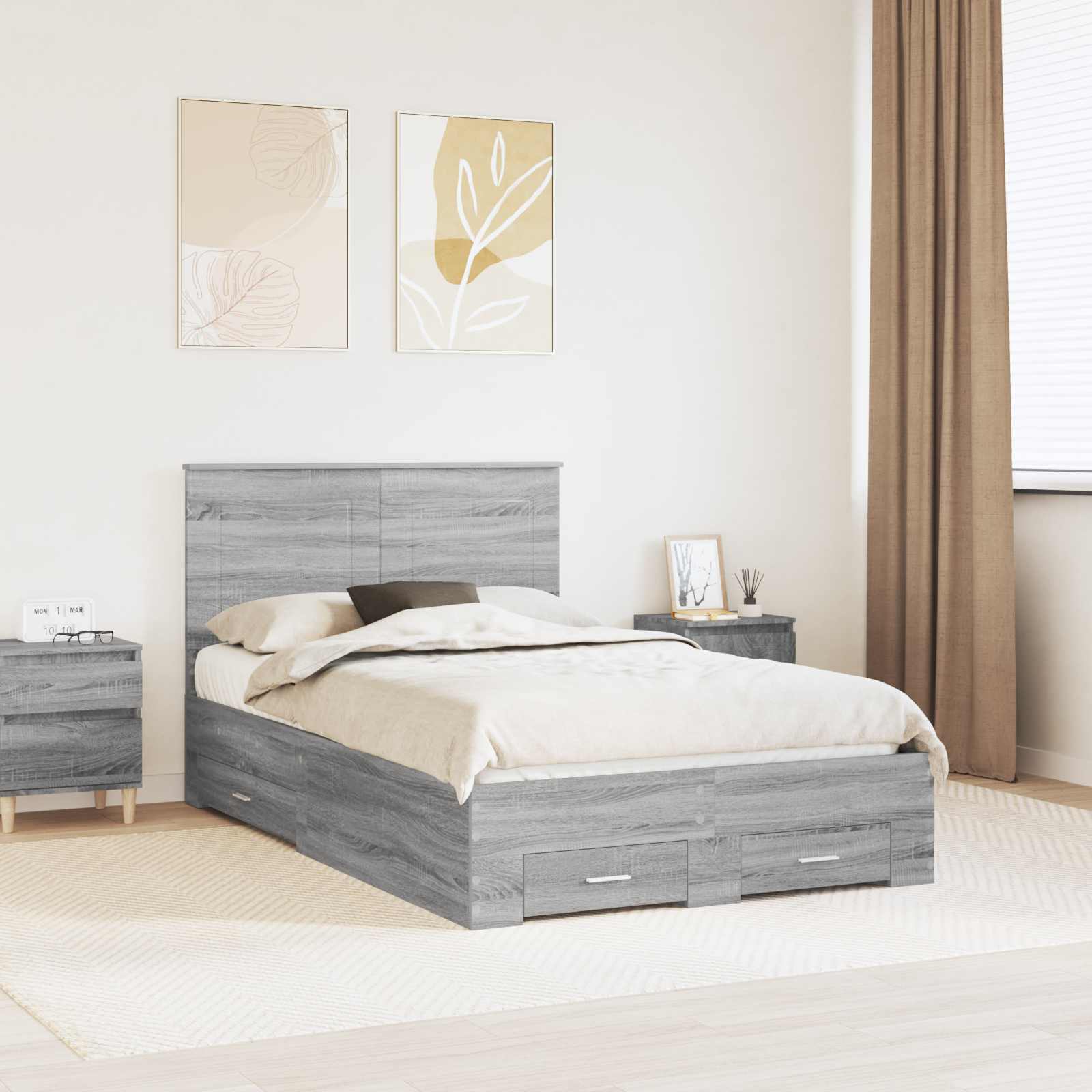 vidaXL Ramka łóżka Szary Sonoma 120 x 190 cm Materiał drewnopochodny