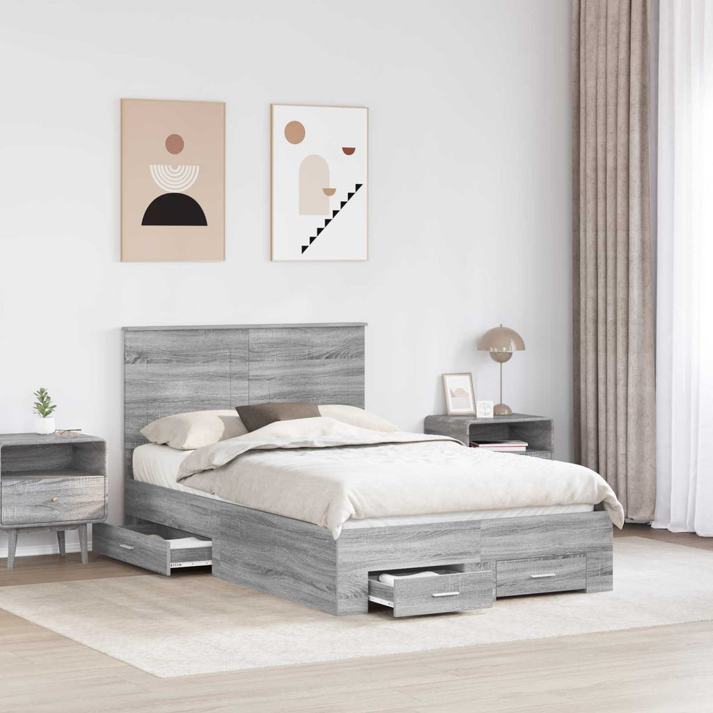 vidaXL Ramka łóżka Szary Sonoma 120 x 190 cm Materiał drewnopochodny