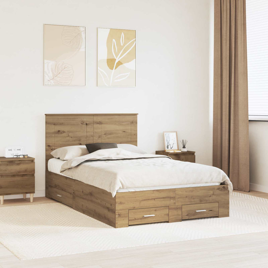 vidaXL Ramka łóżka Z zagłówkiem Dąb rzemieślniczy 120 x 190 cm