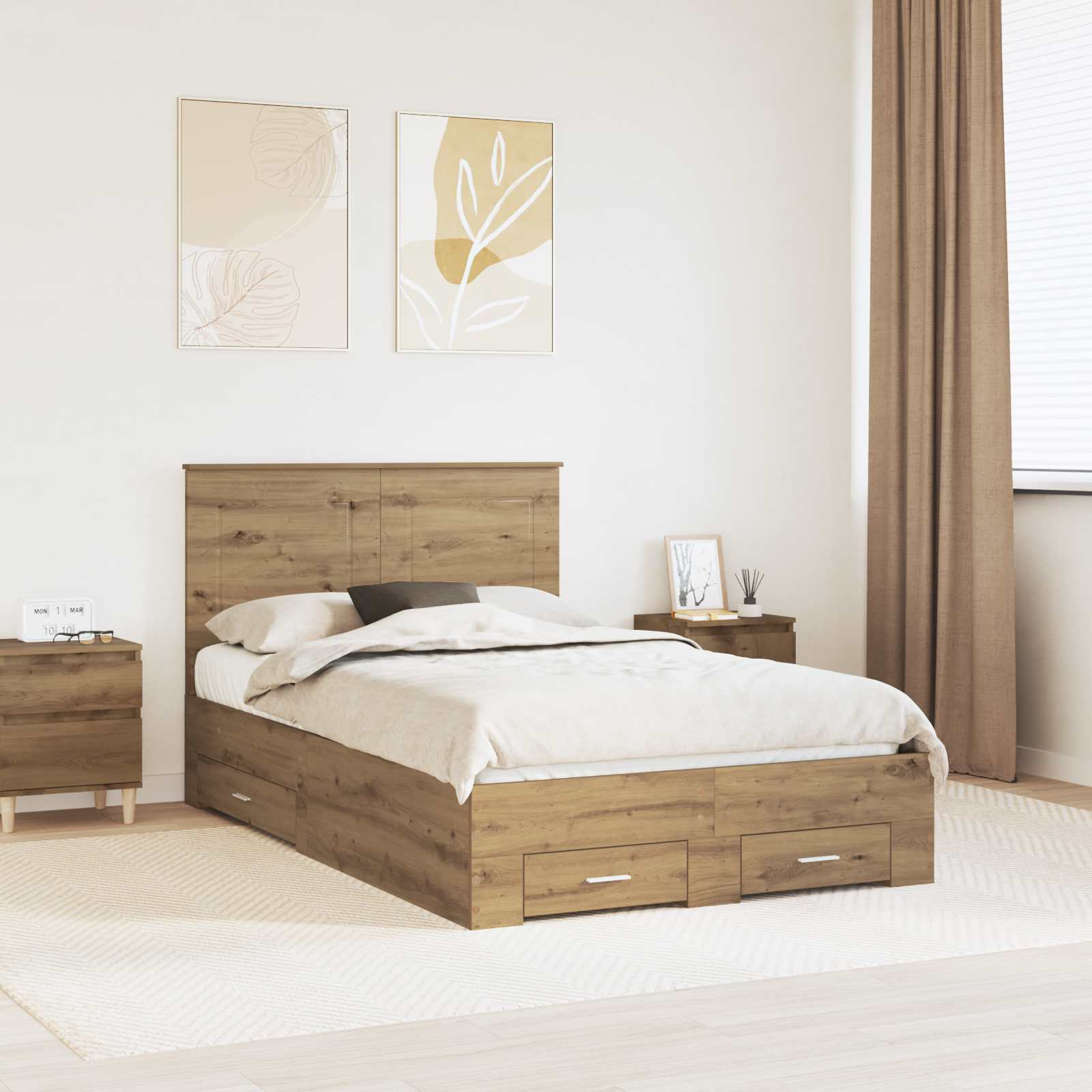 vidaXL Ramka łóżka Z zagłówkiem Dąb rzemieślniczy 120 x 190 cm