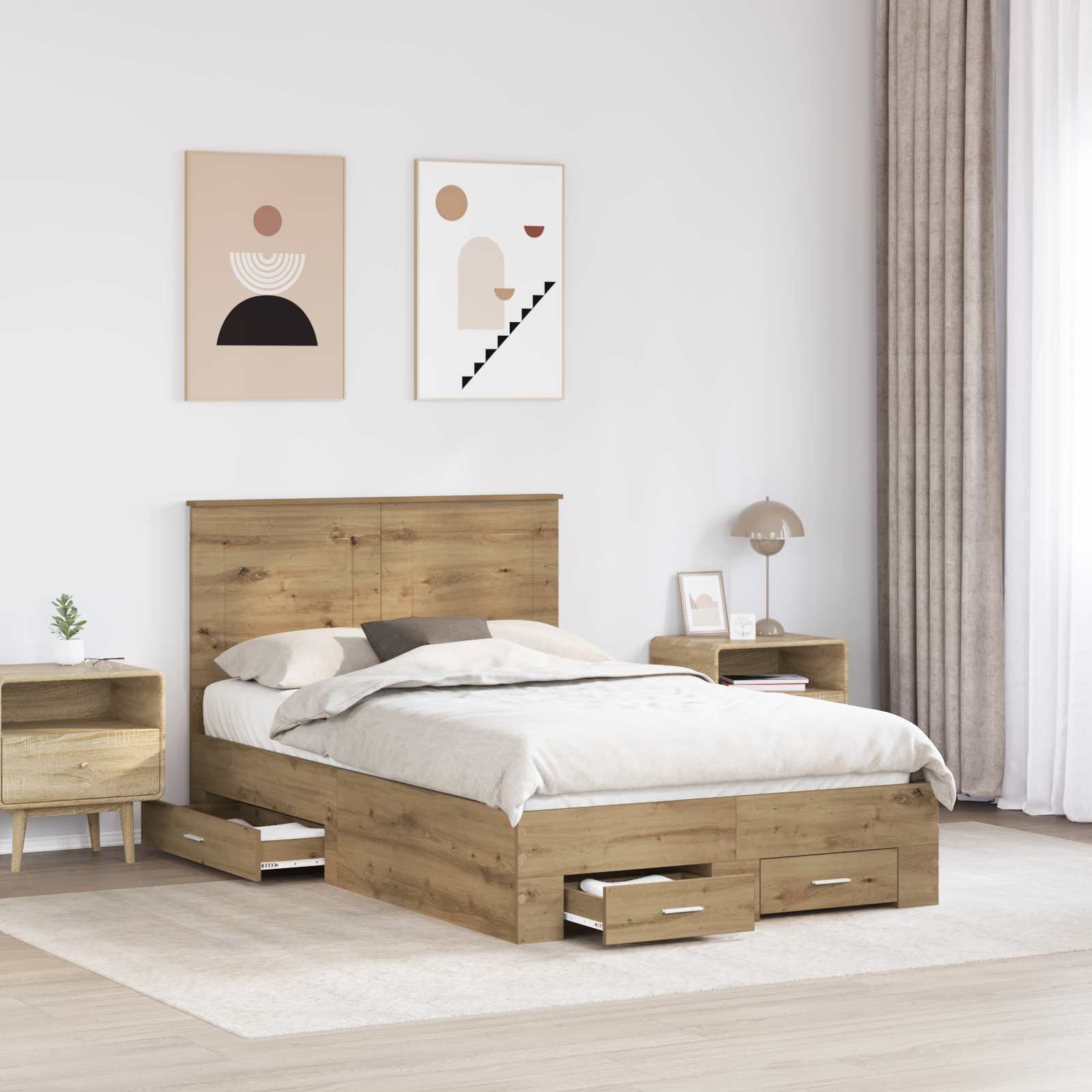 vidaXL Ramka łóżka Z zagłówkiem Dąb rzemieślniczy 120 x 190 cm