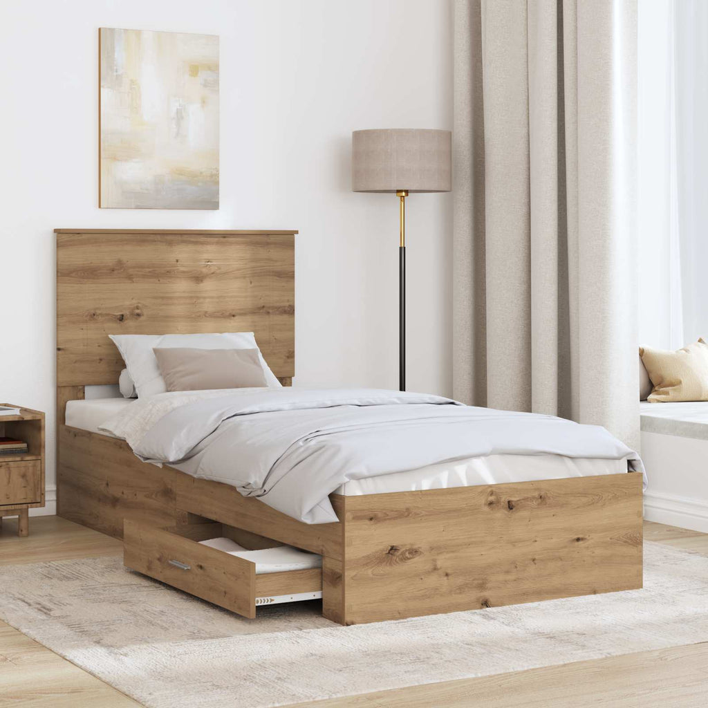 vidaXL Ramka łóżka Z zagłówkiem Dąb rzemieślniczy 100 x 200 cm