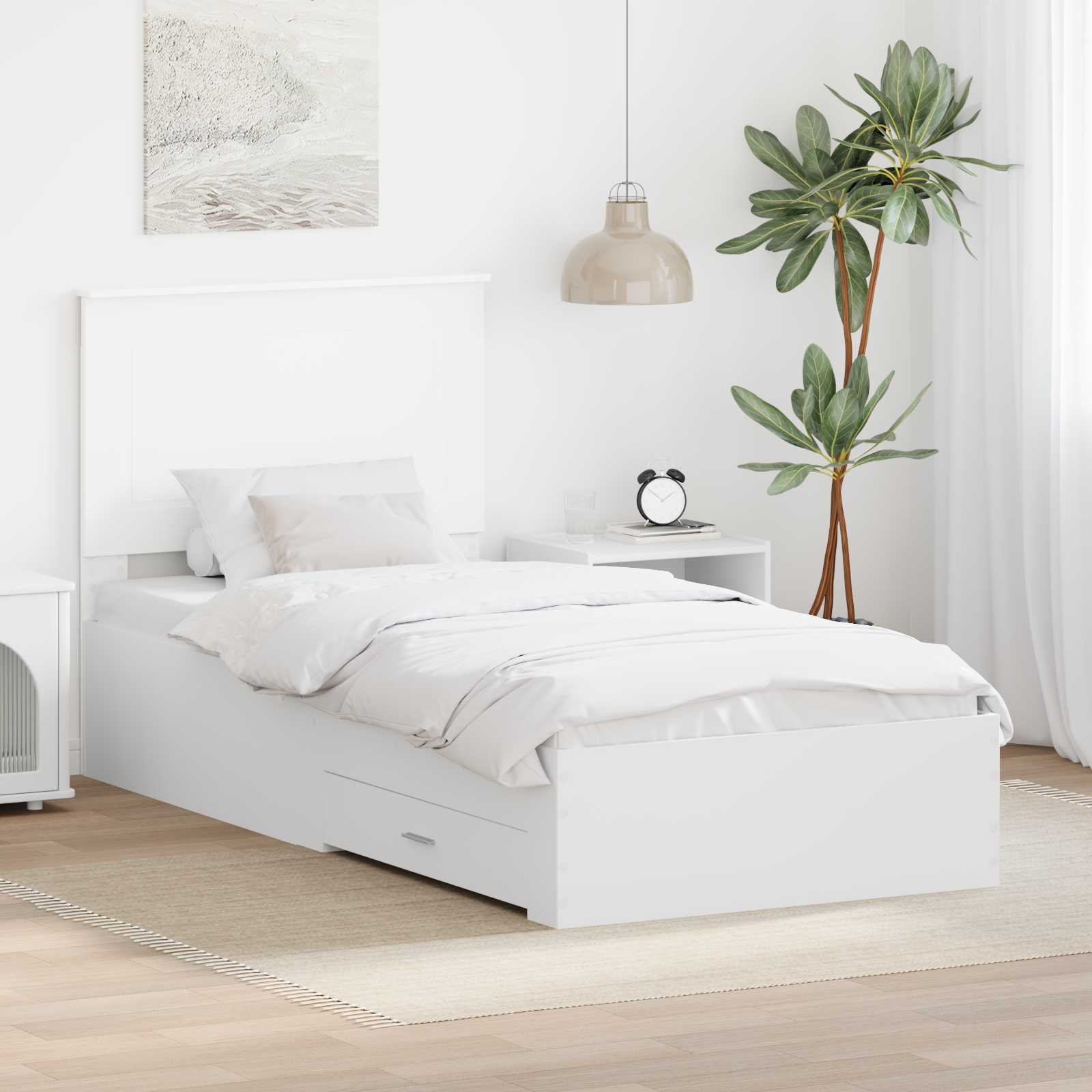 vidaXL Ramka łóżka Biały 90 x 190 cm Materiał drewnopochodny