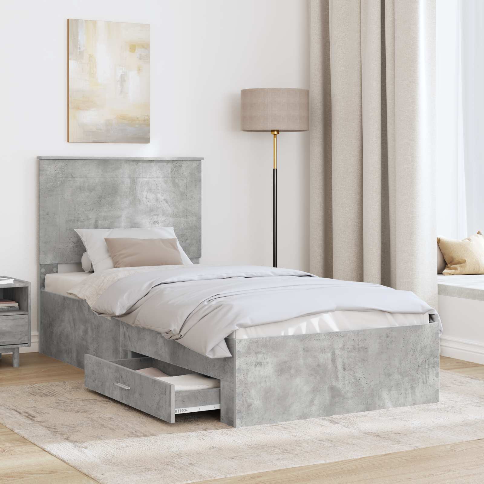 vidaXL Ramka łóżka Betonowy szary 90 x 190 cm Materiał drewnopochodny